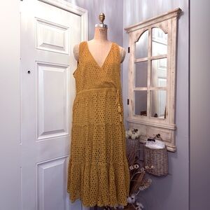 Anthropologie Tiered Ruffled Maxi Sundress  Glam Boho Chic Feminine Size Large